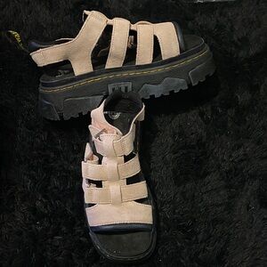 Dr. Martens Black and Beige Strappy Sandals